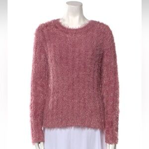 Sies Marjan S Wool Blend Sweater Pink Tinsel Ribbed Scoop Neck Sparkly Fuzzy